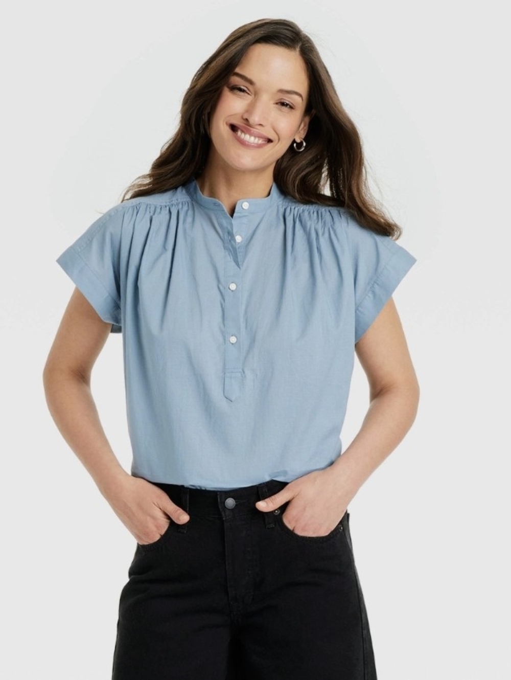 Universal Thread Pale Blue Short Sleeve Button Placket Blouse